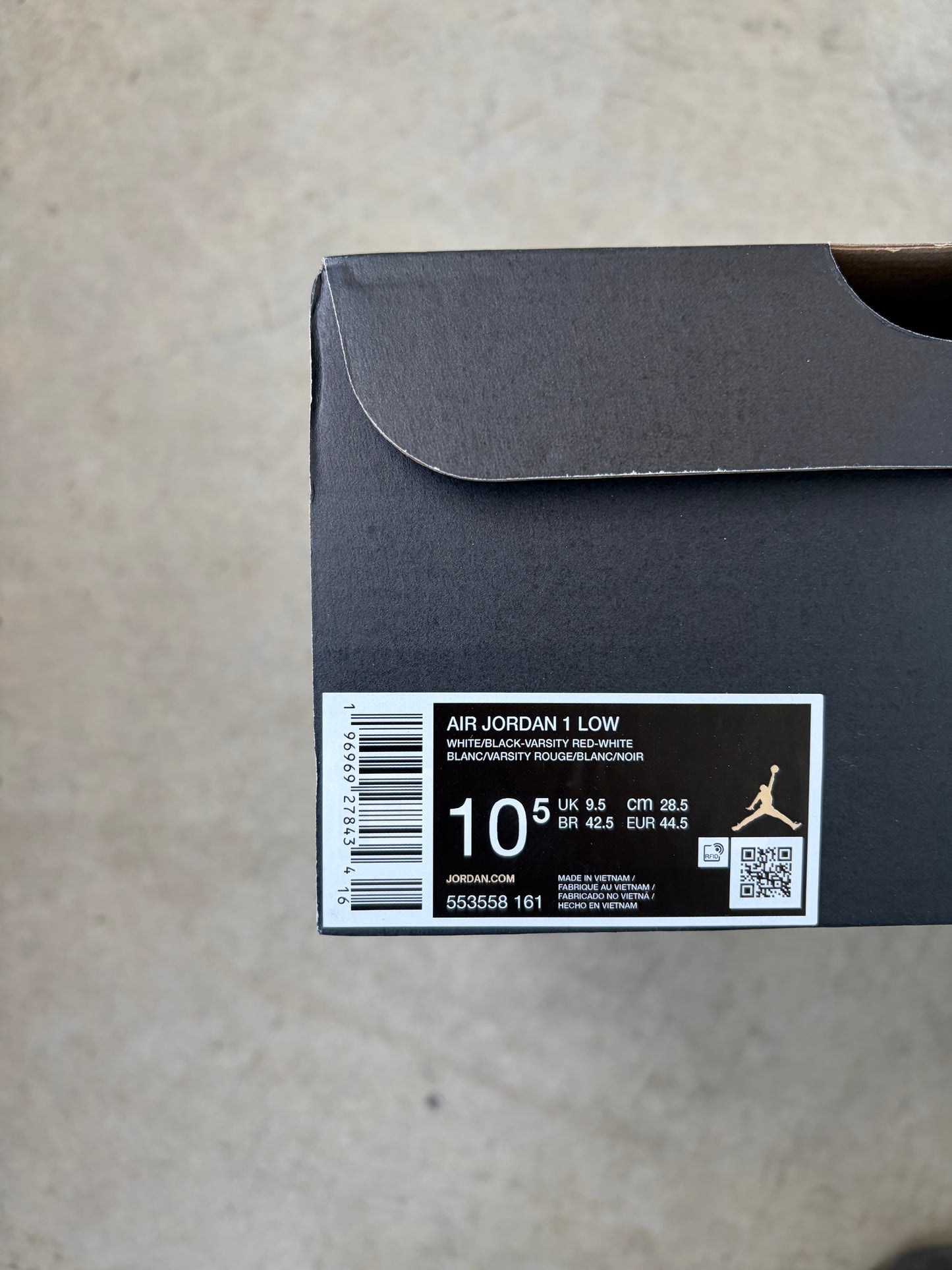 Jordan 1 Low Bred Toe 2.0 (Men's) (US 10.5)
